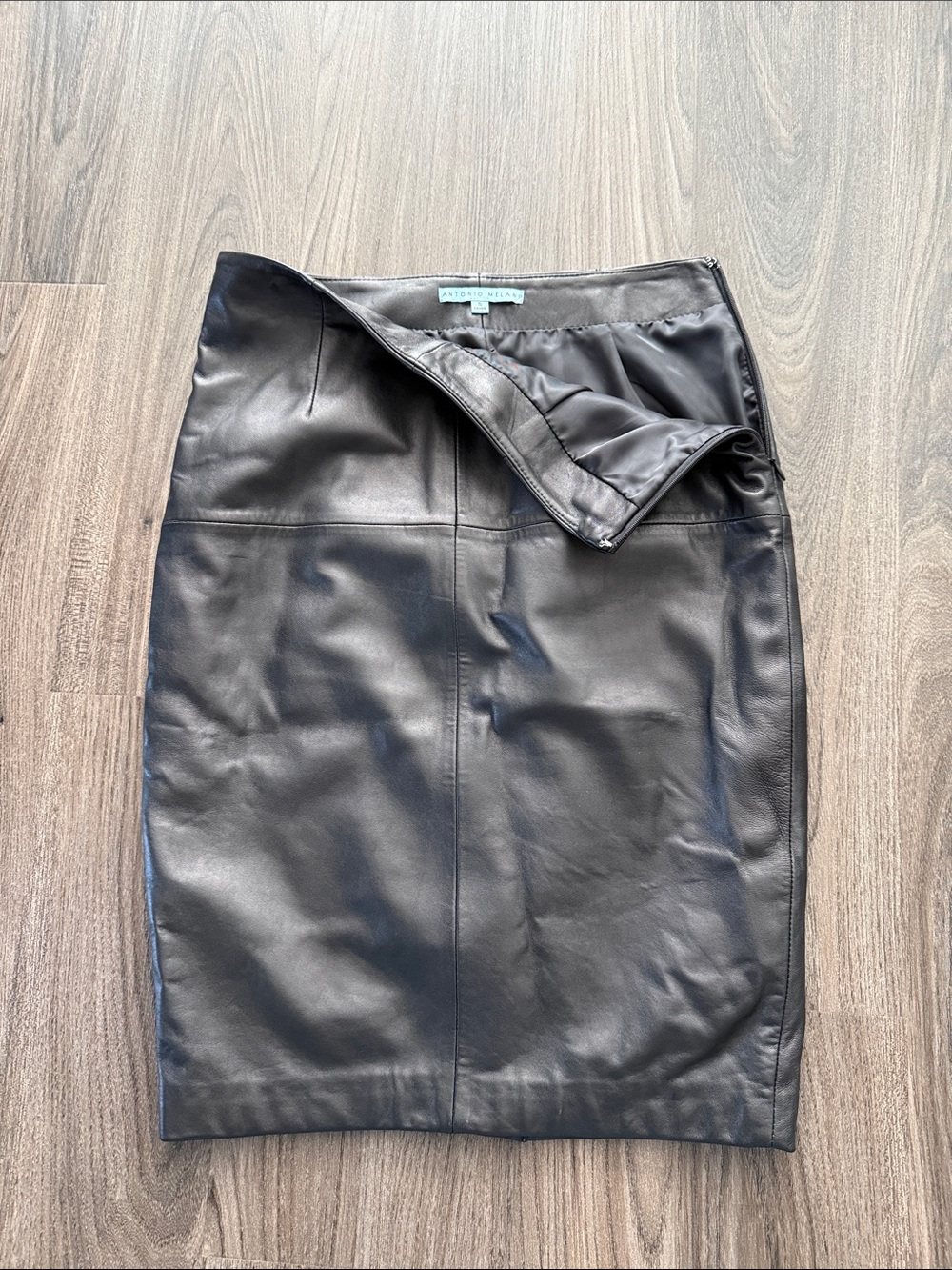 ANTONIO MELANI Black Leather Pencil Skirt